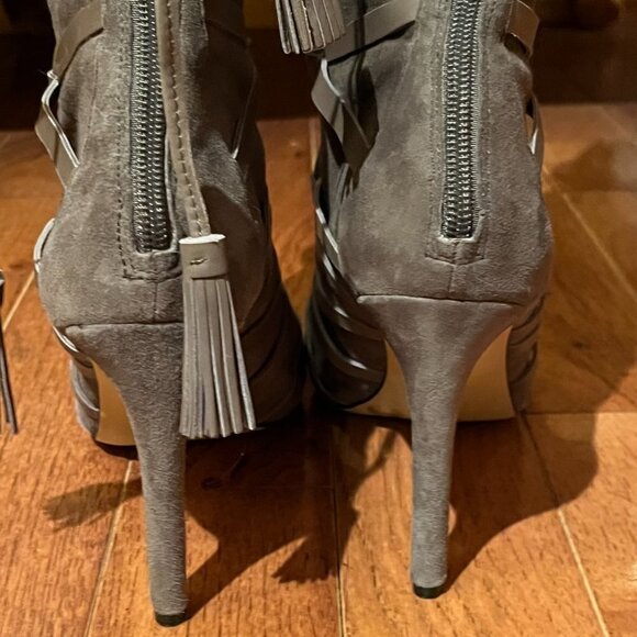 NEW Vince Camuto Tornado Gray Carsey Suede Caged Tall Back Zip Stiletto Boots - Picture 8 of 16